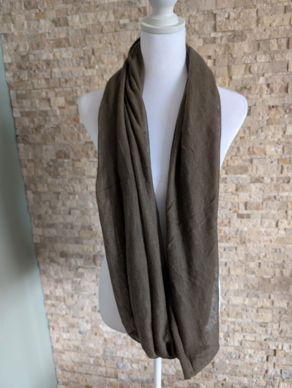 Parker Blue 100% Cashmere Olive Green Neutral Infinity Scarf Minimalist Luxury image 3